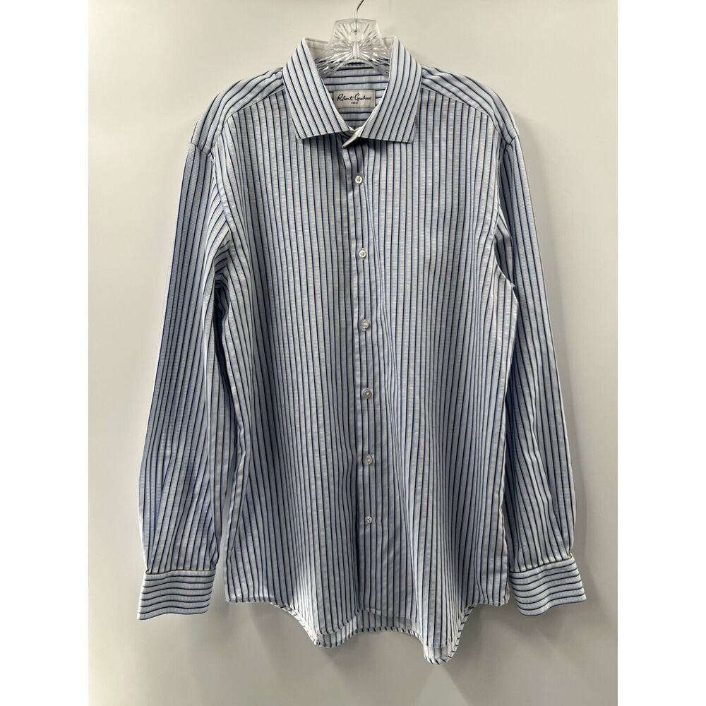 Robert Graham Men’s Long Sleeve Button Up Shirt Career Blue White Stripe 17 XL